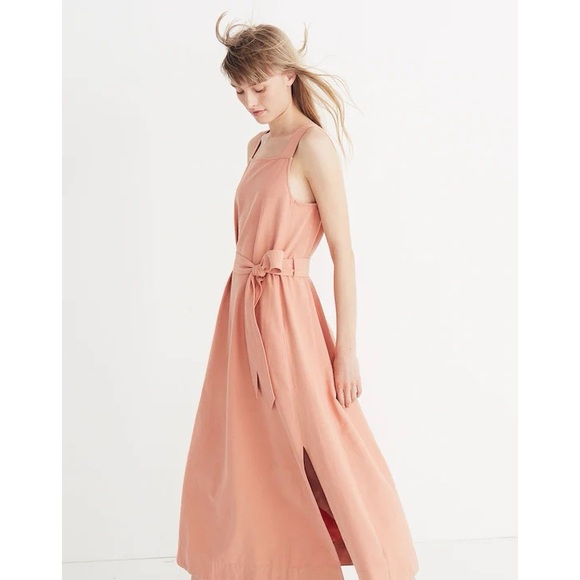 Madewell Women’s Apron Tie Waist Dress in Antique Coral Size 2 Cotton Linen - Picture 2 of 10